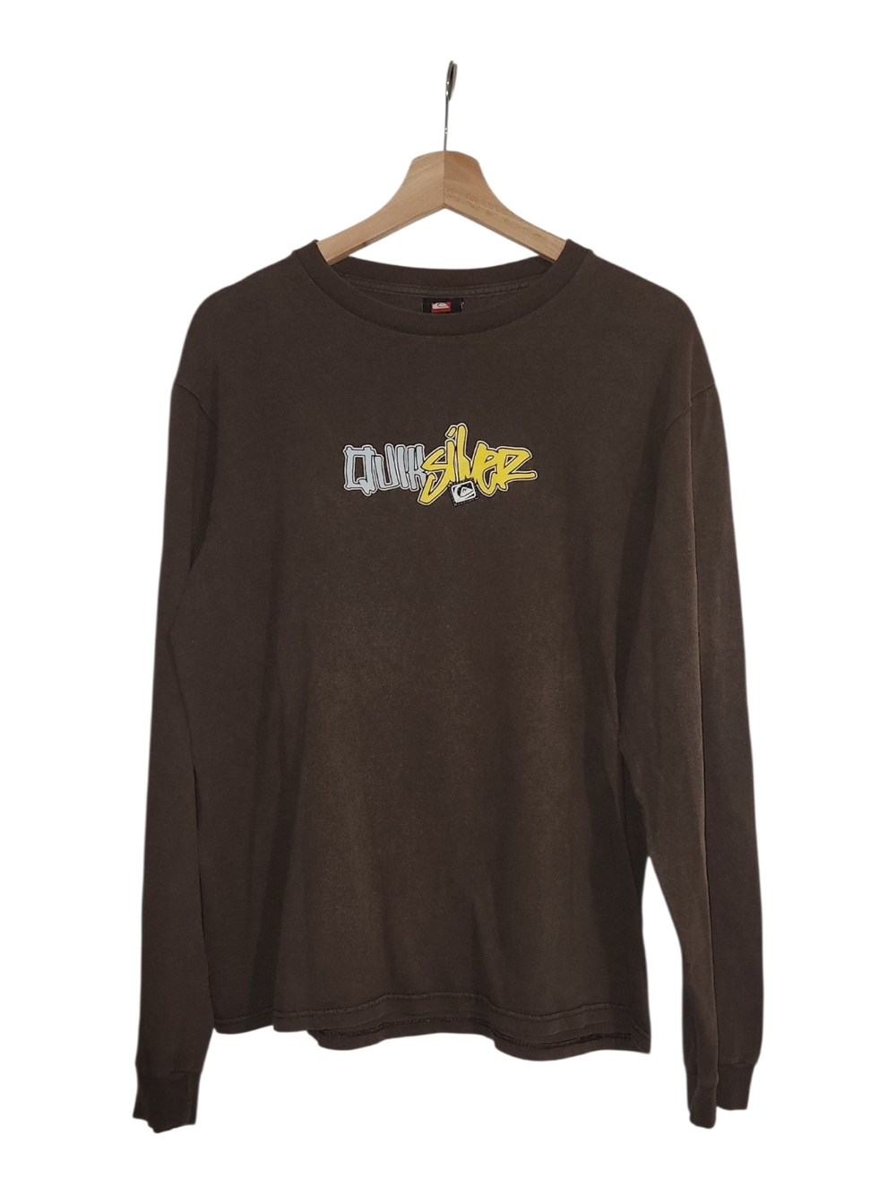 Vintage Quiksilver Brown Long Sleeve Logo Tee Size Medium